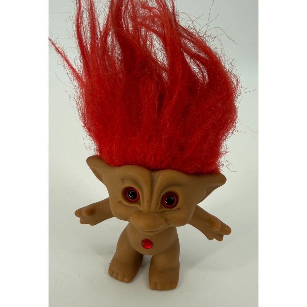 Vintage Ace Novelty Treasure Troll Doll 3 Inch Clear Heart Gem Red Hair Figure